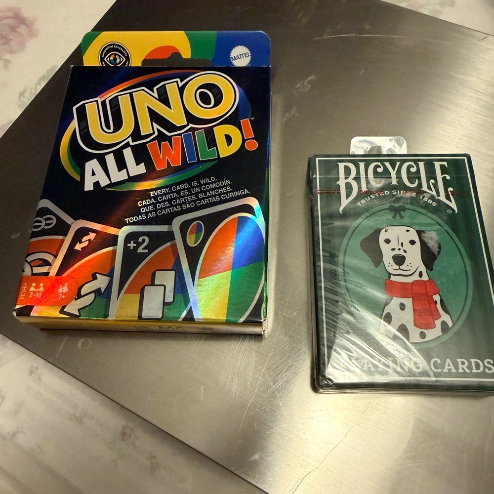 Mattel‎ UNO All Wild & Bicycle Dalmatian Playing Cards Bundle New Sealed Multi